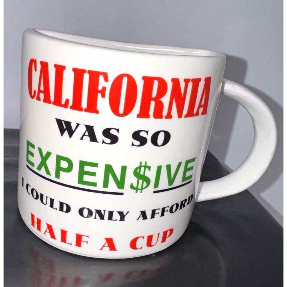 California Republic Bear Flag Novelty Half Cup White Ceramic Mug Decorated